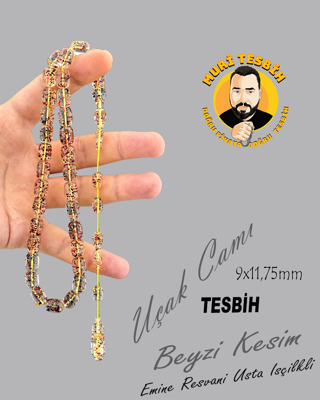 EMİNE REŞVANİ SİMLİ UÇAK CAMI TESBİH KAPSÜL KESİM 9X11,75mm