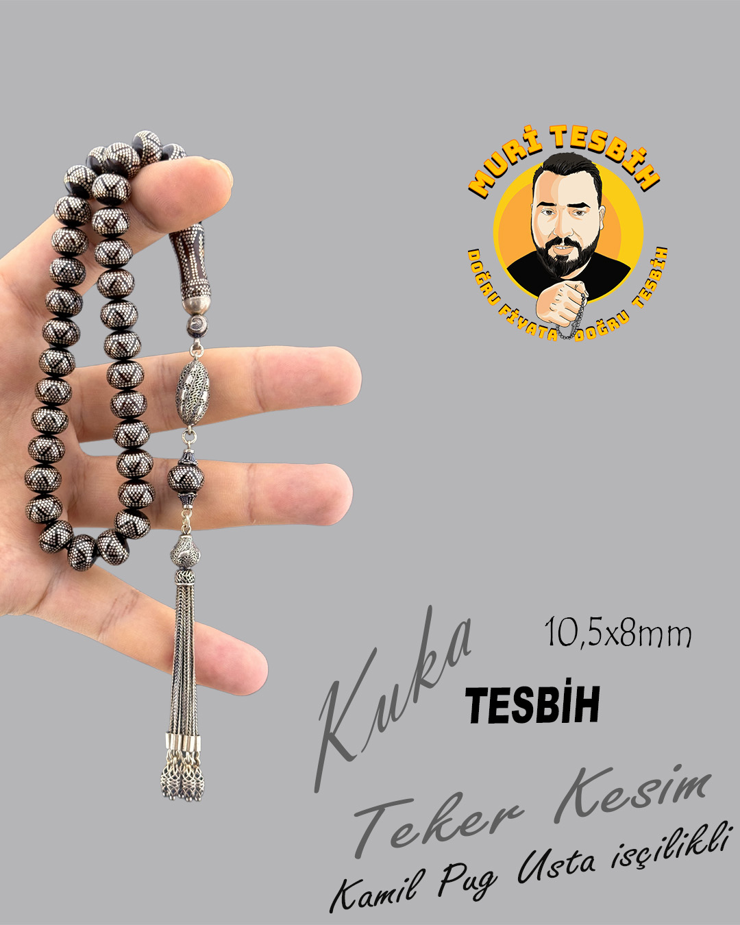 GÜMÜŞ İŞLEMELİ VE PÜSKÜLLÜ KAMİL PUĞ KUKA TEKER KESİM 10,50X8