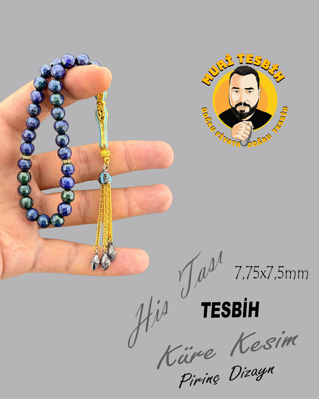 HİS TAŞI PİRİNÇ DİZAYN KÜRE KESİM 7,75X7,5mm
