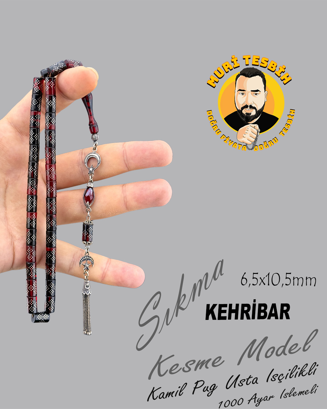 1000 AYAR İŞLEMELİ KAMİL PUĞ  SIKMA KEHRİBAR 925 AYAR PÜSKÜL KESME KESİM 6,5X10,50mm