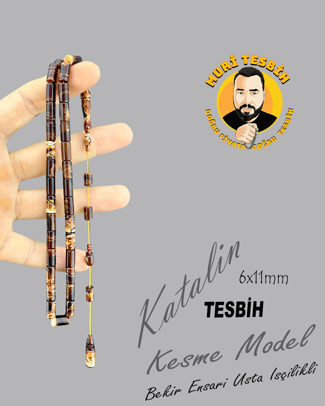 BEKİR ENSARİ ÖZEL İŞÇİLİK YENİ ÇEKOSLAVAK KATALİN TESBİH KESME MODEL 6X11mm
