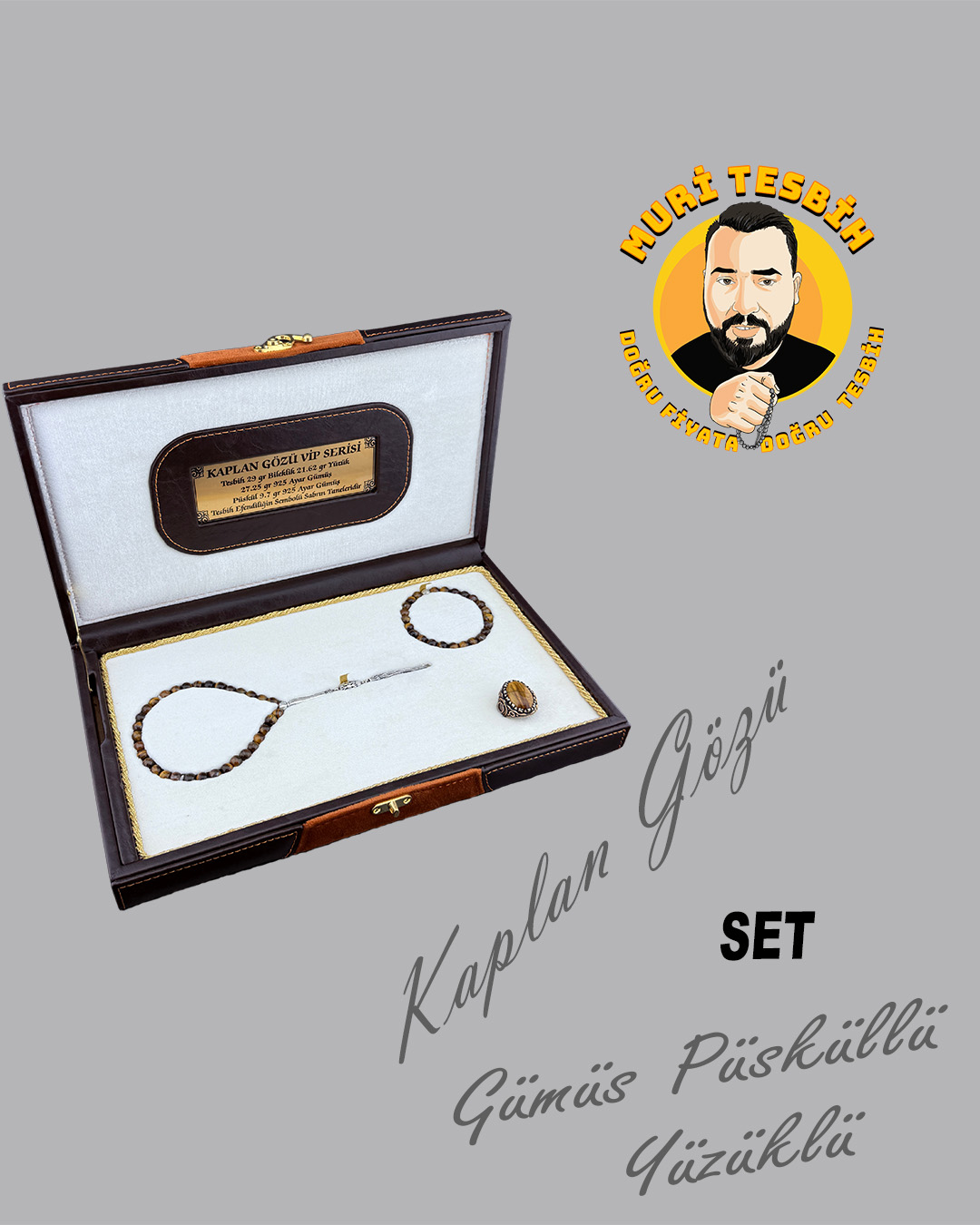 KAPLAN GÖZÜ SET  GÜMÜŞ PÜSKÜLLÜ YÜZÜKLÜ