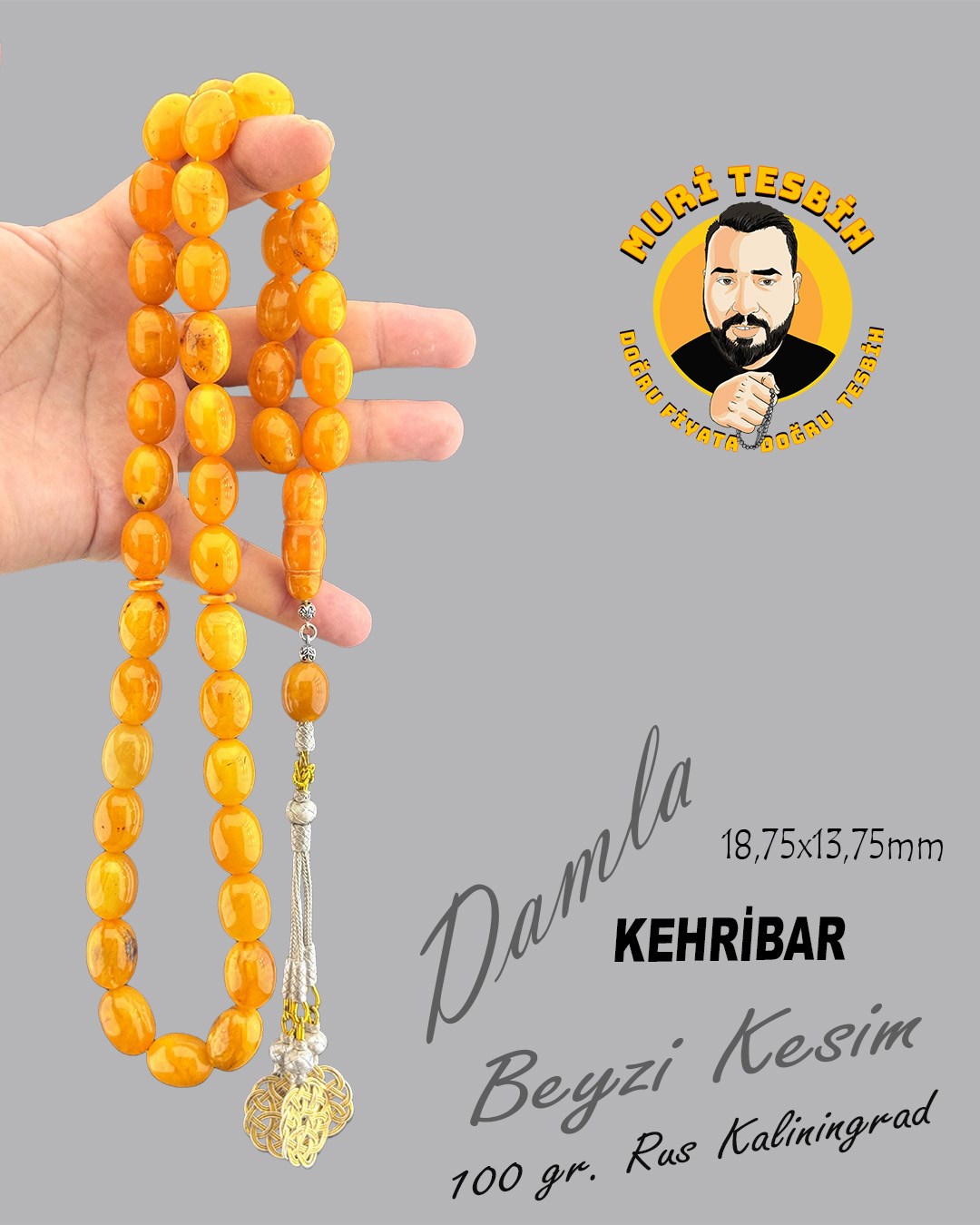 100 GR RUS KALİNİNGRAD DAMLA KEHRİBAR SECCAR 1000 AYAR KAZAS PÜSKÜL BEYZİ KESİM 18,75X13.75mm