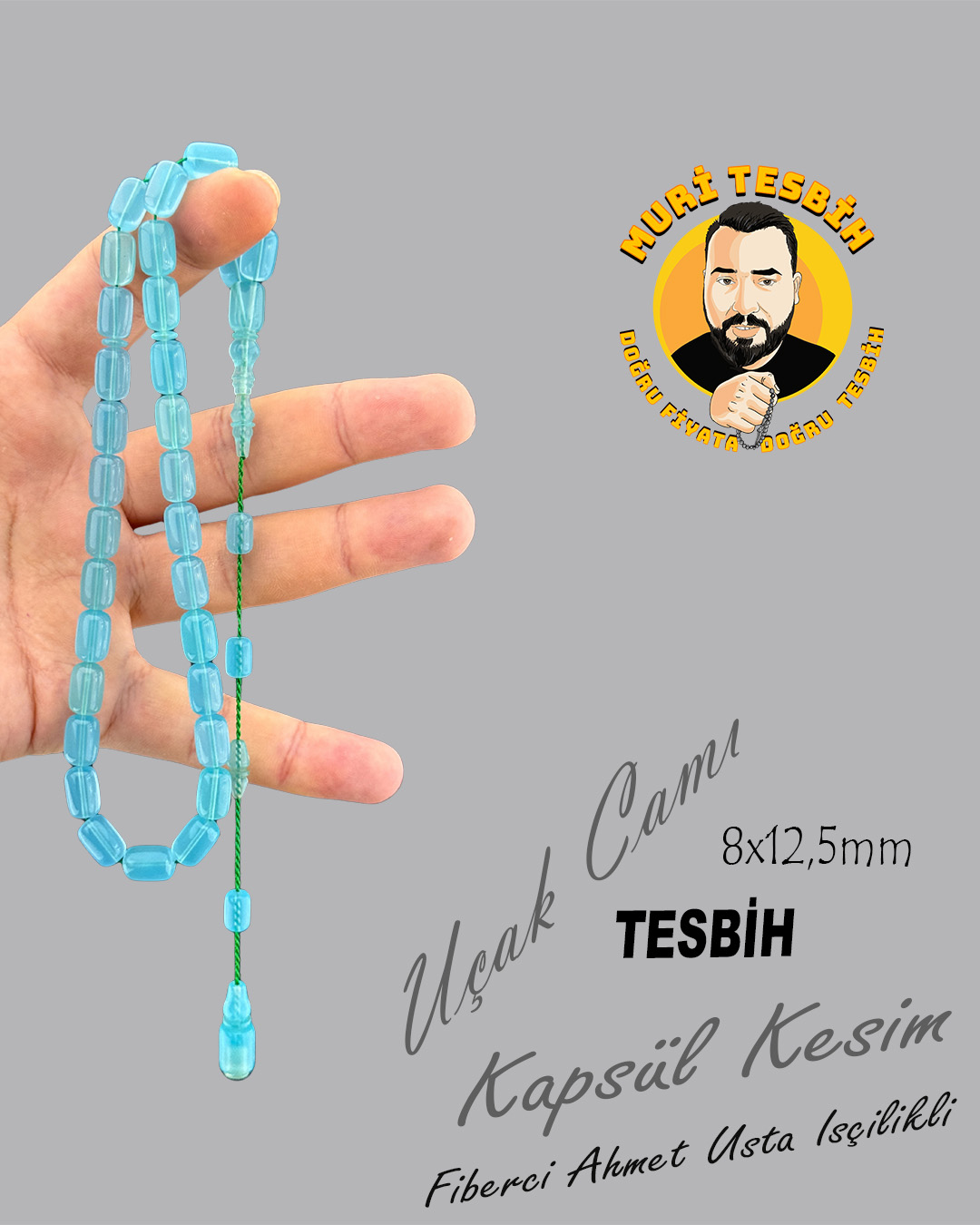 FİBERCİ AHMET ÖZEL İŞÇİLİK UÇAK CAMI TESBİH KAPSÜL KESİM 8X12,5mm