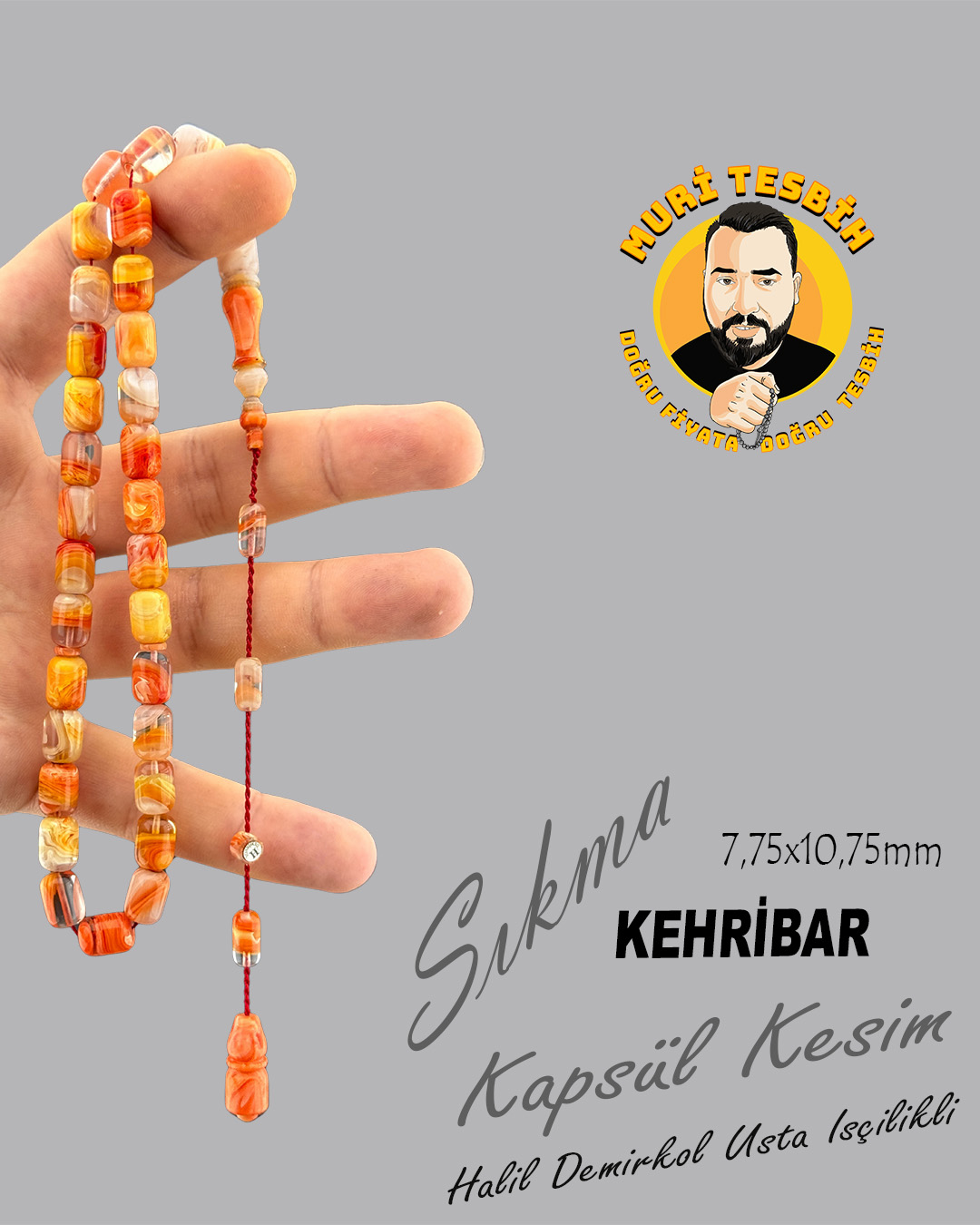 HALİL DEMİRKOL SIKMA KEHRİBAR KAPSÜL KESİM 7,75X10,75mm