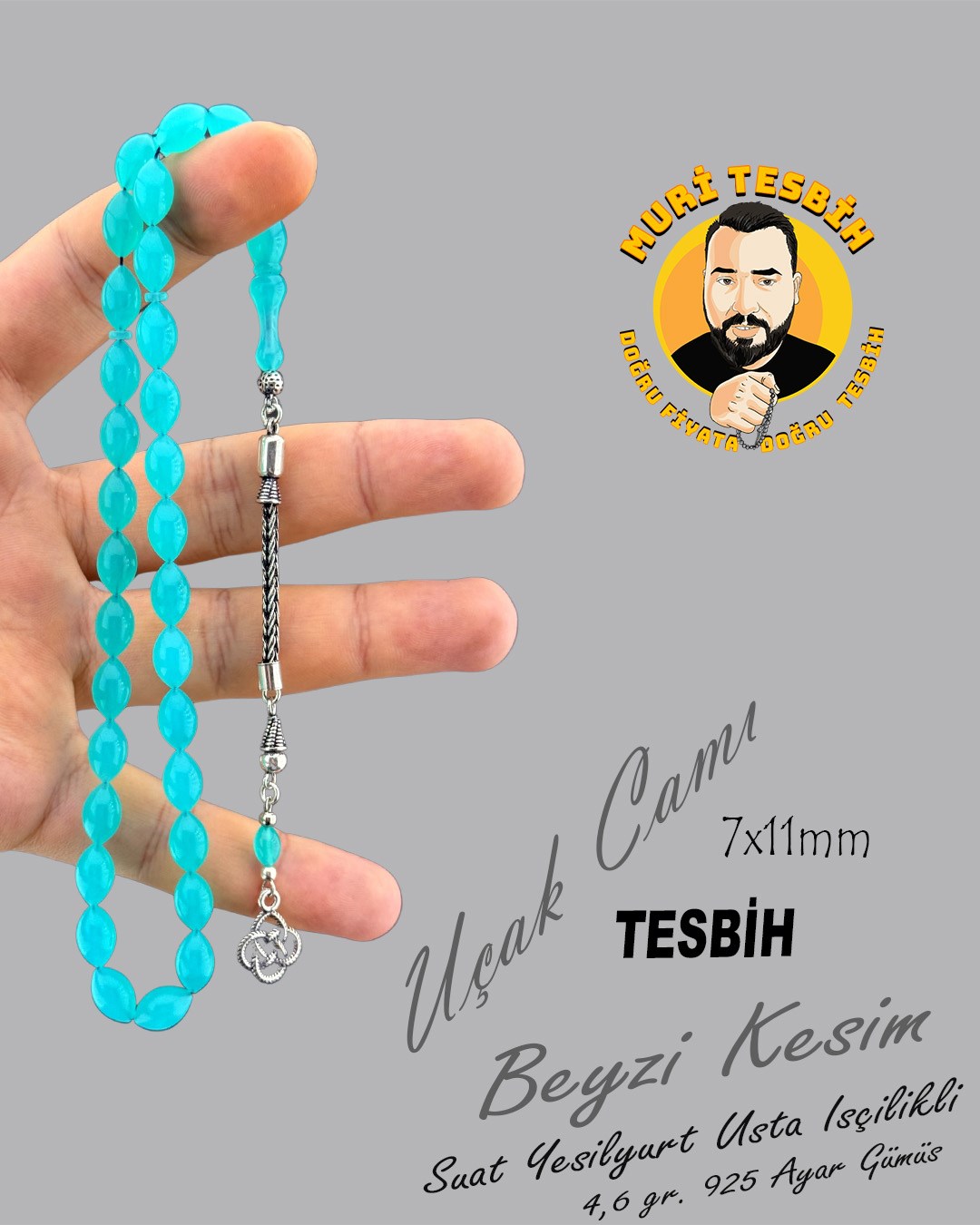 4,6 GR 925 AYAR GÜMÜŞ PÜSKÜL SUAT YEŞİLYURT UÇAK CAMI BEYZİ KESİM 7X11