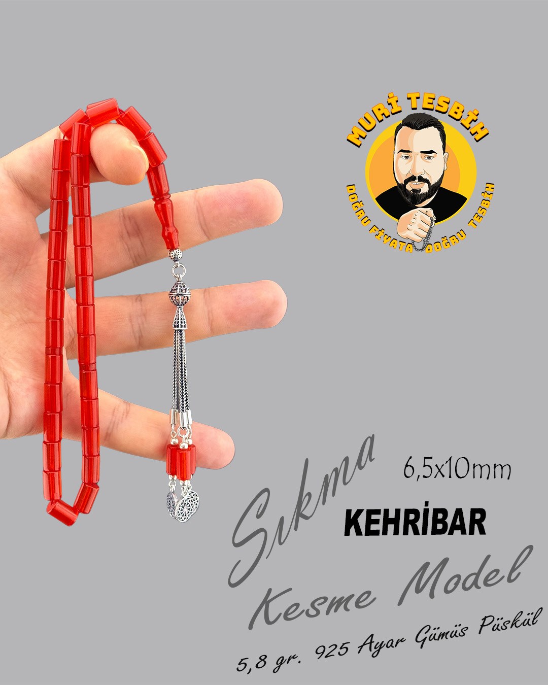 5,8 GR 925 AYAR GÜMÜŞ PÜSKÜL SIKMA KEHRİBAR KESME MODEL 6,50X10