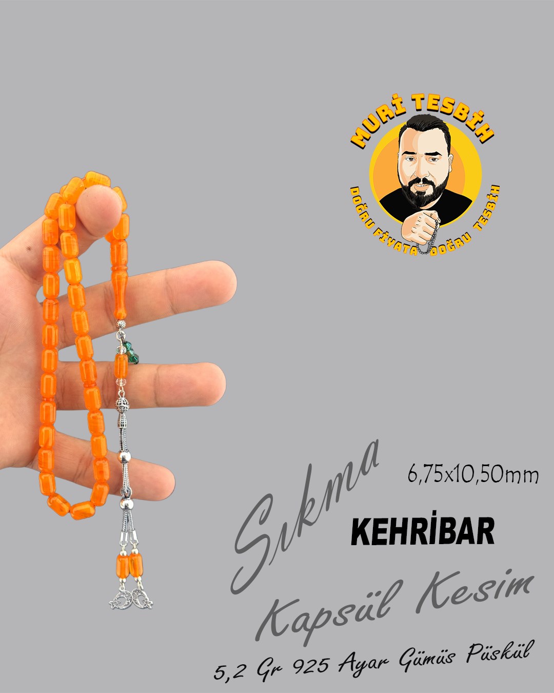5,2 GR 925 AYAR GÜMÜŞ PÜSKÜL SIKMA KEHRİBAR KAPSÜL KESİM 6,75X10,50