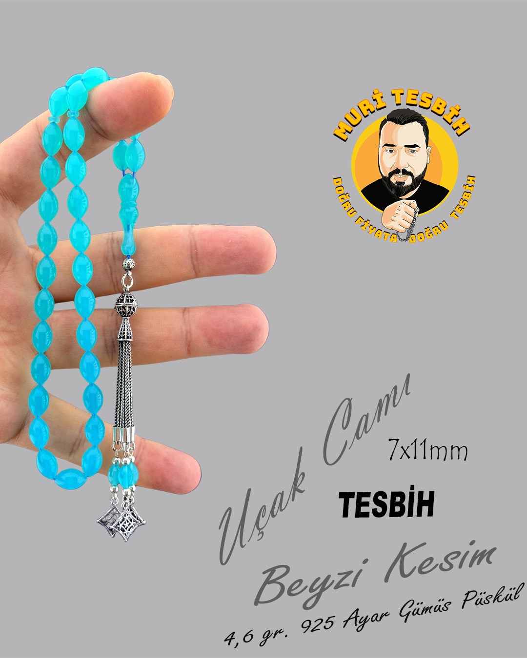4,6 GR 925 AYAR GÜMÜŞ PÜSKÜL SUAT YEŞİLYURT UÇAK CAMI BEYZİ KESİM 7X11