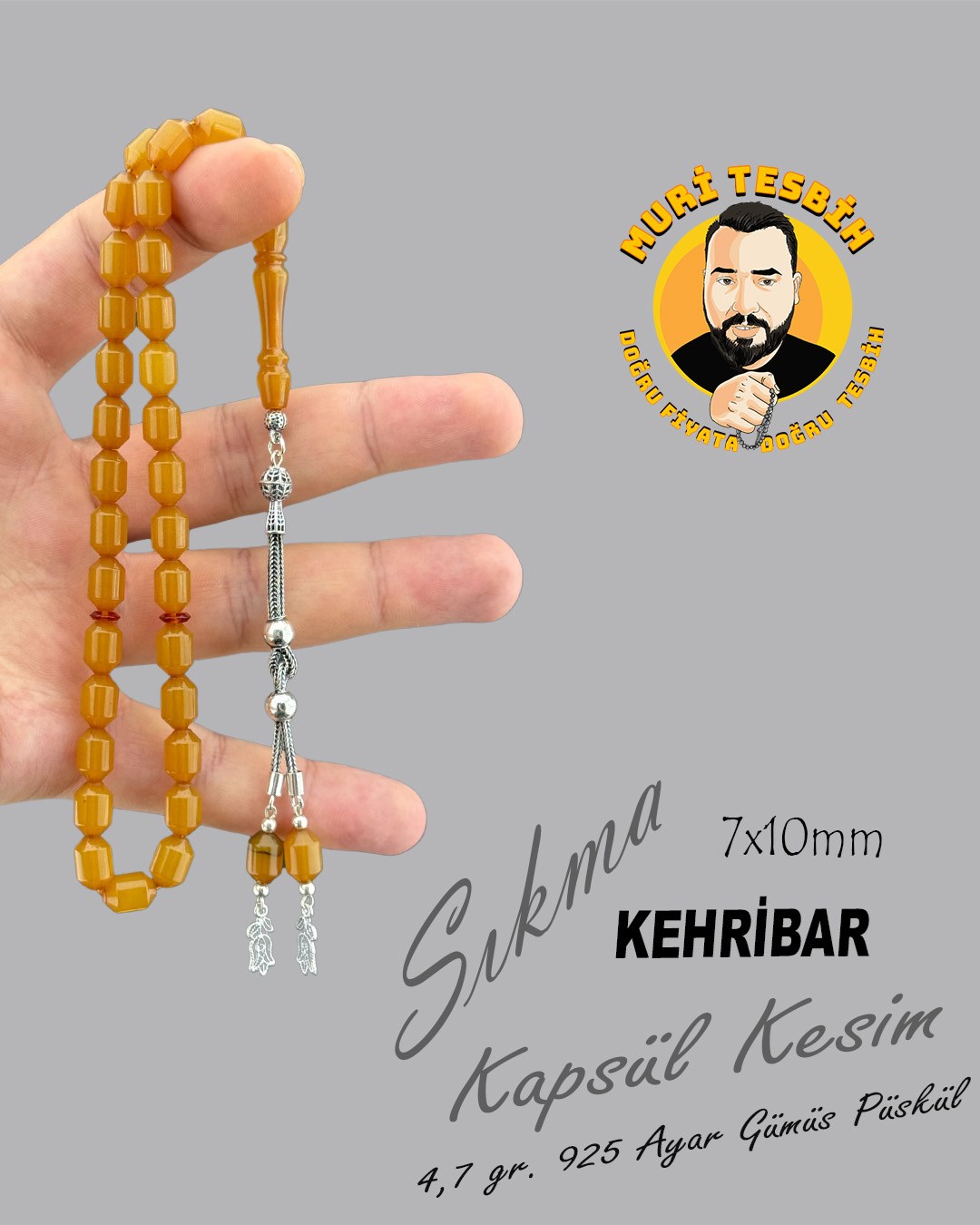 4,7 GR 925 AYAR GÜMÜŞ PÜSKÜL SIKMA KEHRİBAR KAPSÜL KESİM 7X10