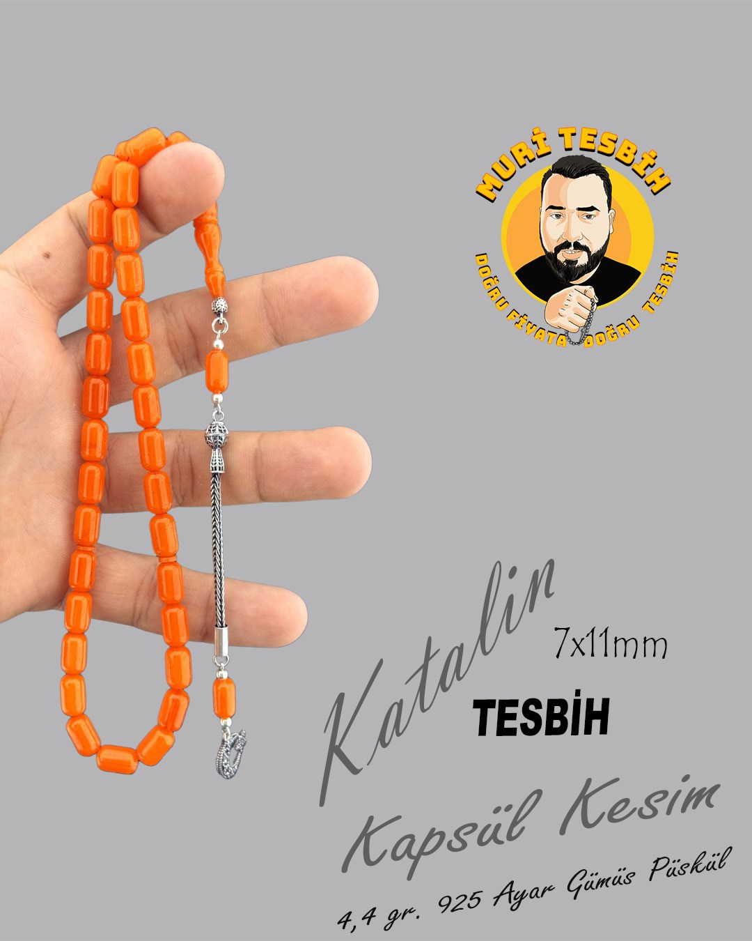 4,4 GR 925 AYAR GÜMÜŞ PÜSKÜL BEKİR ENSARİ KATALİN KAPSÜL KESİM 7X11