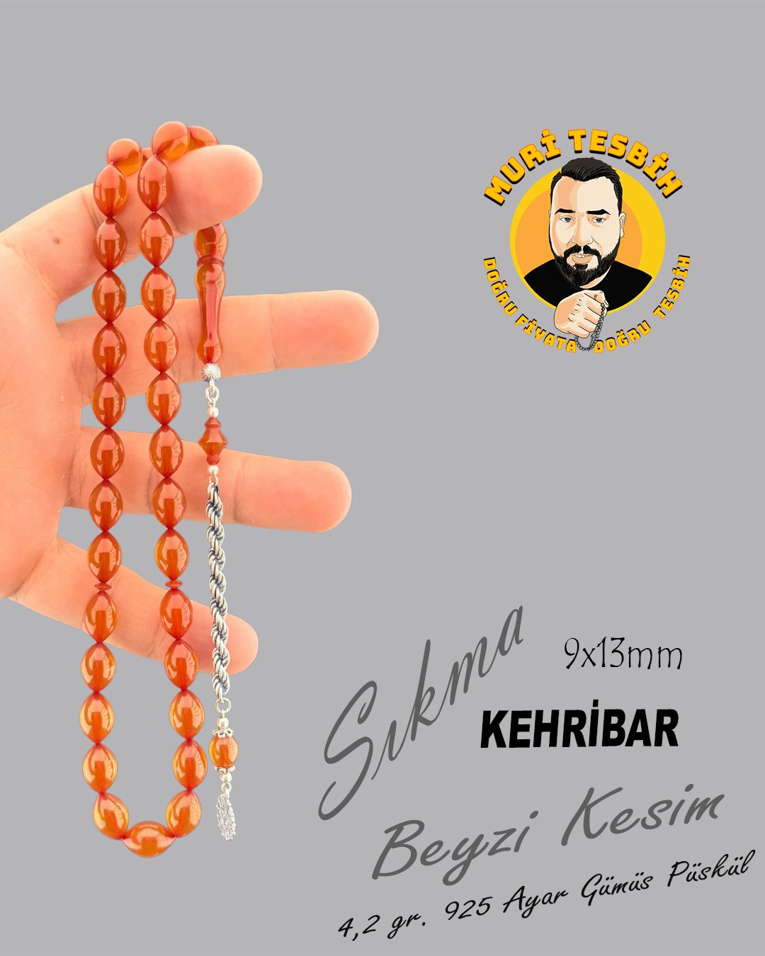 4,2 GR 925 AYAR GÜMÜŞ PÜSKÜL OSMAN EROĞLU SIKMA KEHRİBAR BEYZİ KESİM 9X13