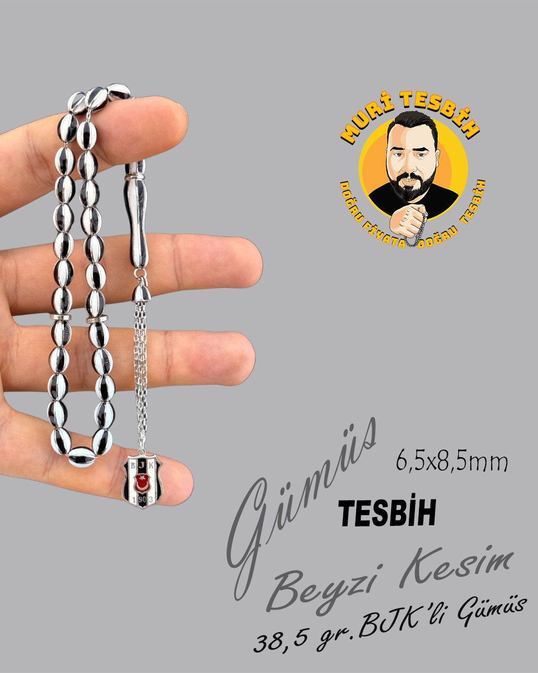 38,5 GR BJK Lİ GÜMÜŞ BEYZİ KESİM 6,50X8,50