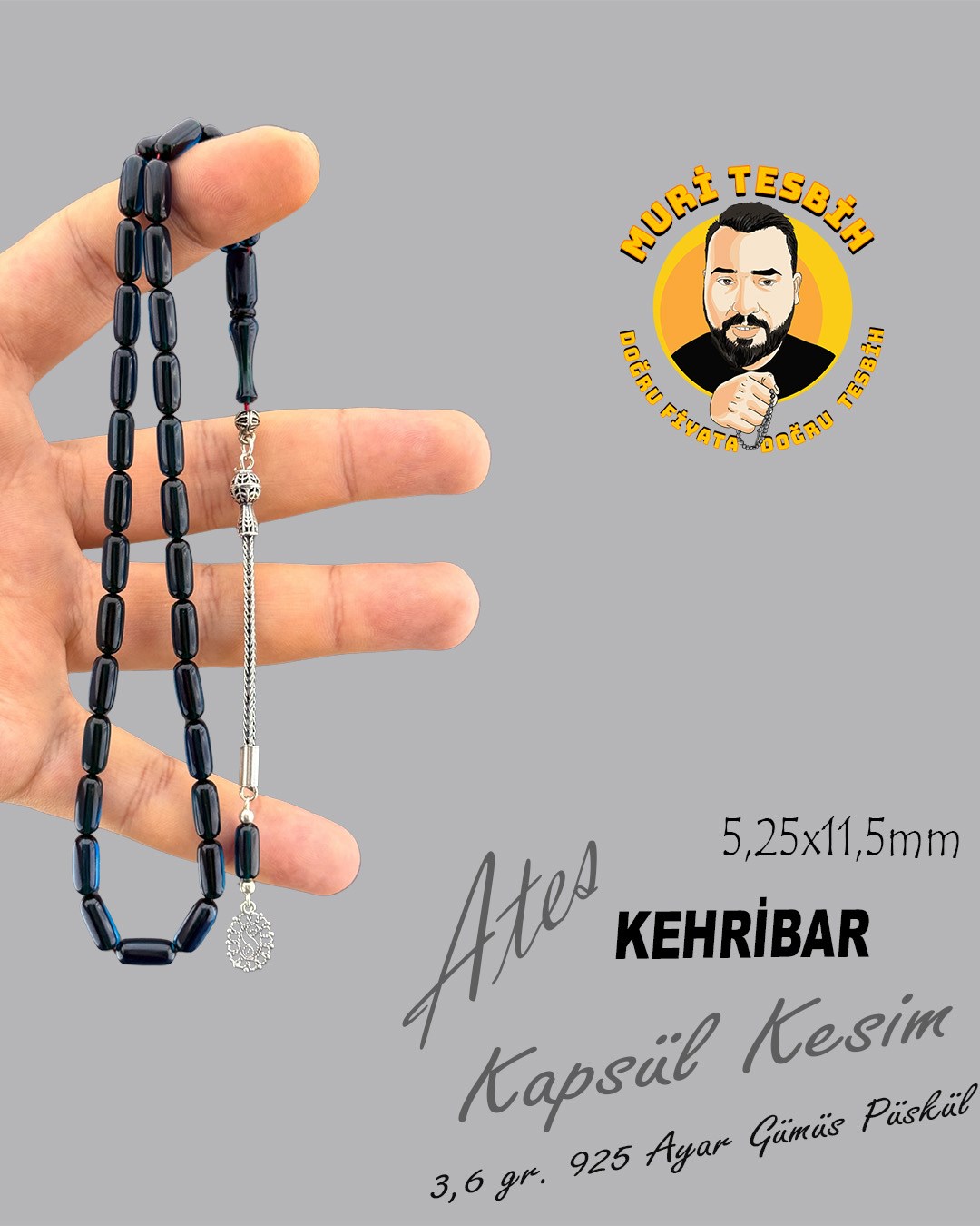 3,6 GR 925 AYAR GÜMüş PÜSKÜL ATEŞ KEHRİBAR KAPSÜL KESİM 5,25X11,50