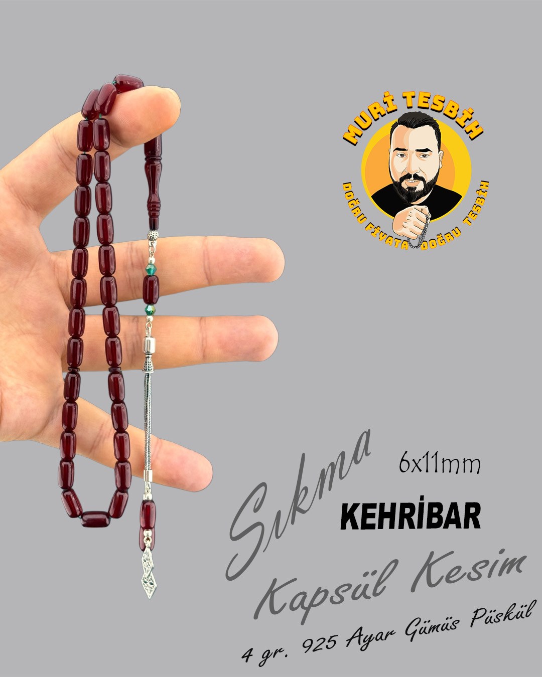 4 GR 925 AYAR GÜMÜŞ PÜSKÜL ÖZEL İŞÇİLİK SIKMA KEHRİBAR KAPSÜL KESİM 6X11