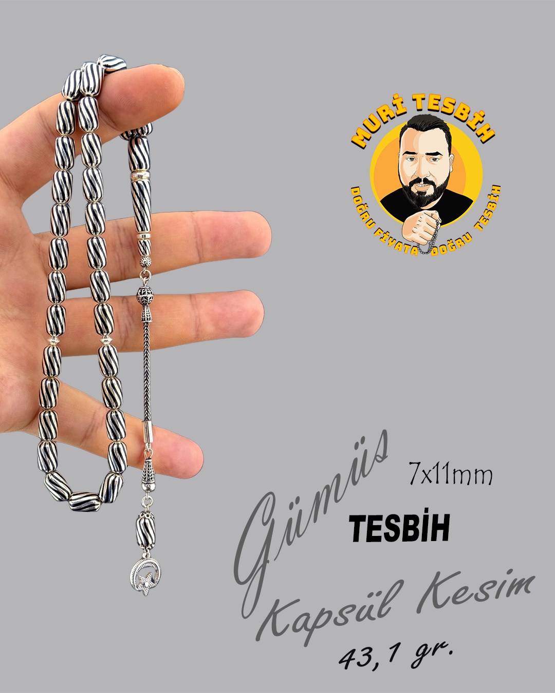 43,1 GR GÜMÜŞ TESBİH KAPSÜL KESİM 7X11
