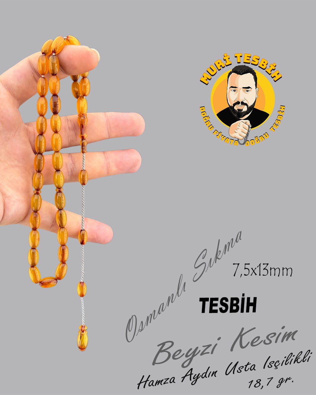 18,7 gr HAMZA AYDIN OSMANLI SIKMA KOLYE OBJE BEYZİ KESİM 7,5X13mm