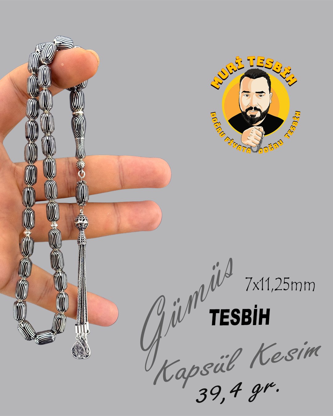39,4 GR GÜMÜŞ TESBİH KAPSÜL KESiM 7X11,25